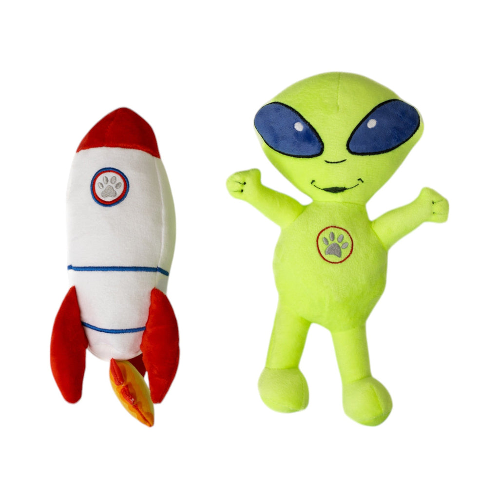 Space Alien & Rocket Plush Dog Toy Gift Set – with Squeaker & Crinkle Paper for Fun Play by American Pet Supplies