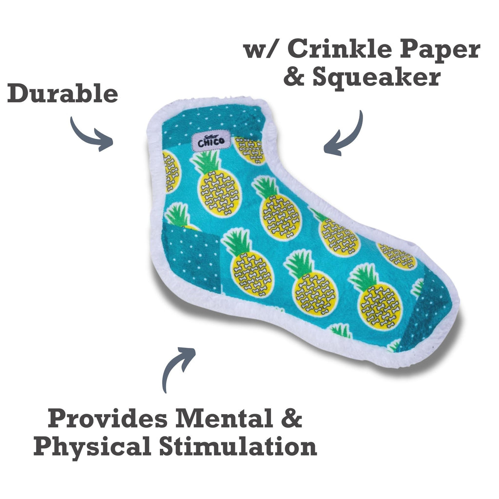 Squeaky Sock Plush Dog Toy – Whimsy Wonders Pineapple Design by American Pet Supplies