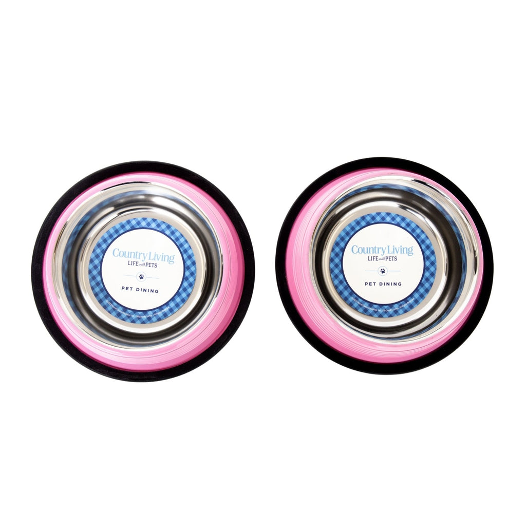 Country Living Set of 2 Ribbed Non-Slip Pet Bowls – Carnation Pink by American Pet Supplies