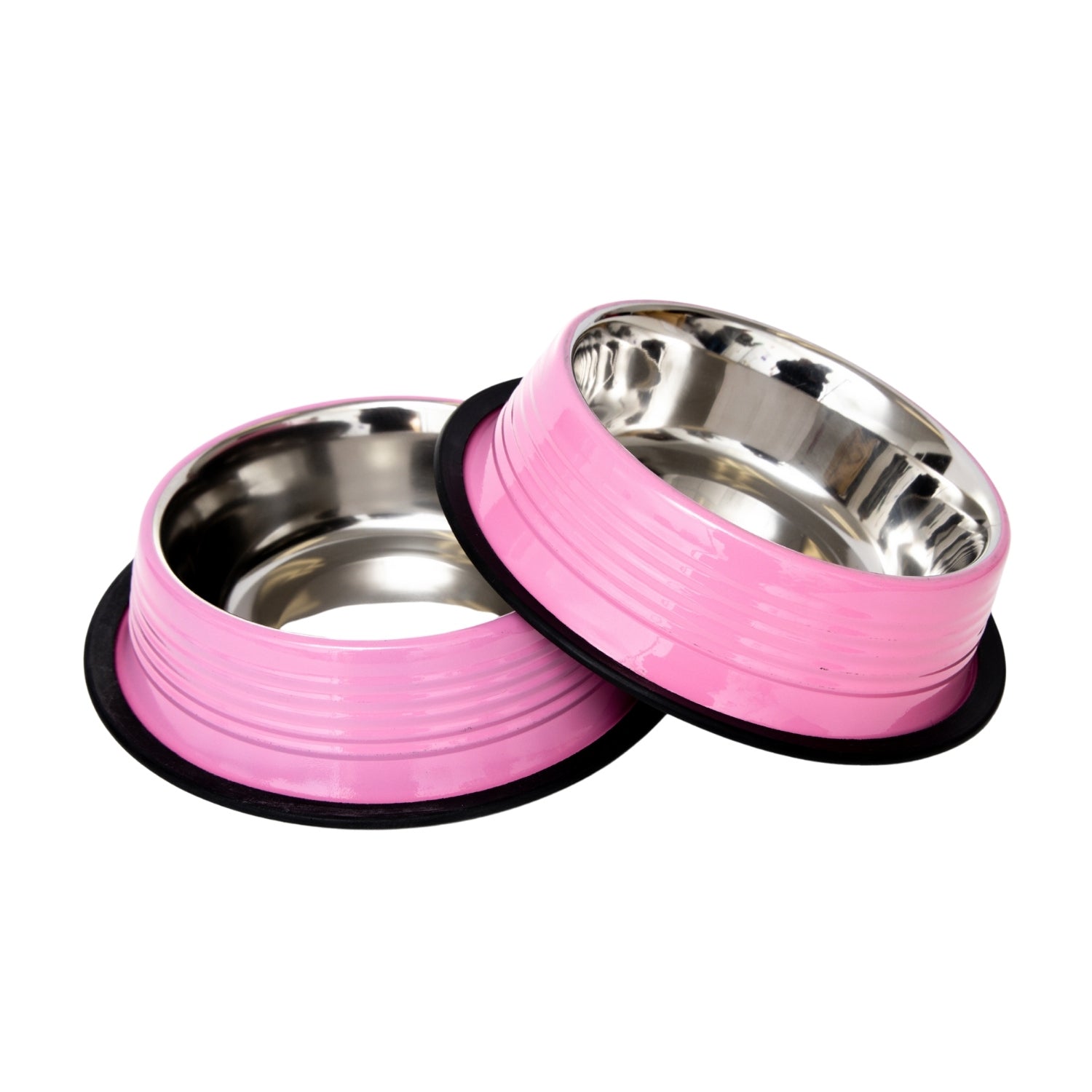 Country Living Set of 2 Ribbed Non-Slip Pet Bowls – Carnation Pink by American Pet Supplies