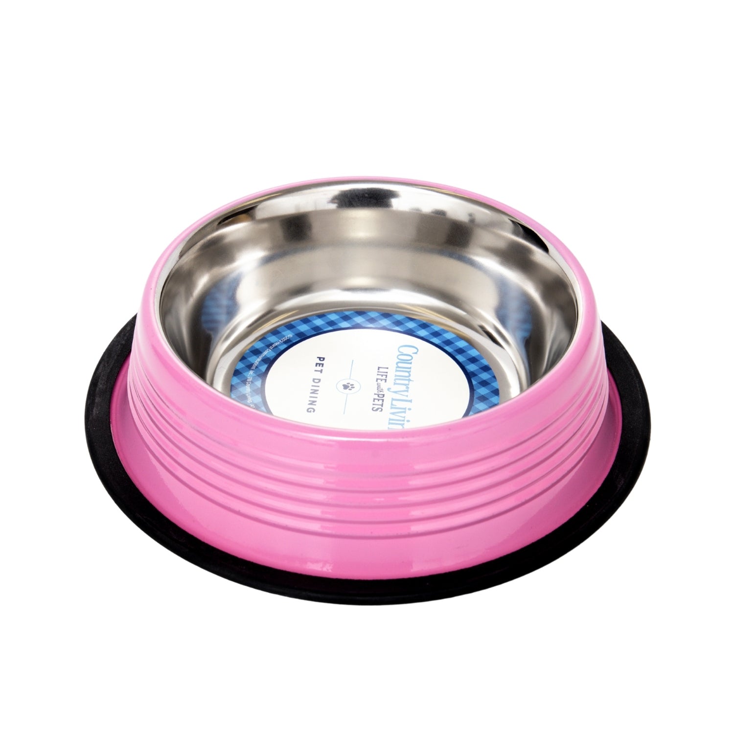 Country Living Set of 2 Ribbed Non-Slip Pet Bowls – Carnation Pink by American Pet Supplies
