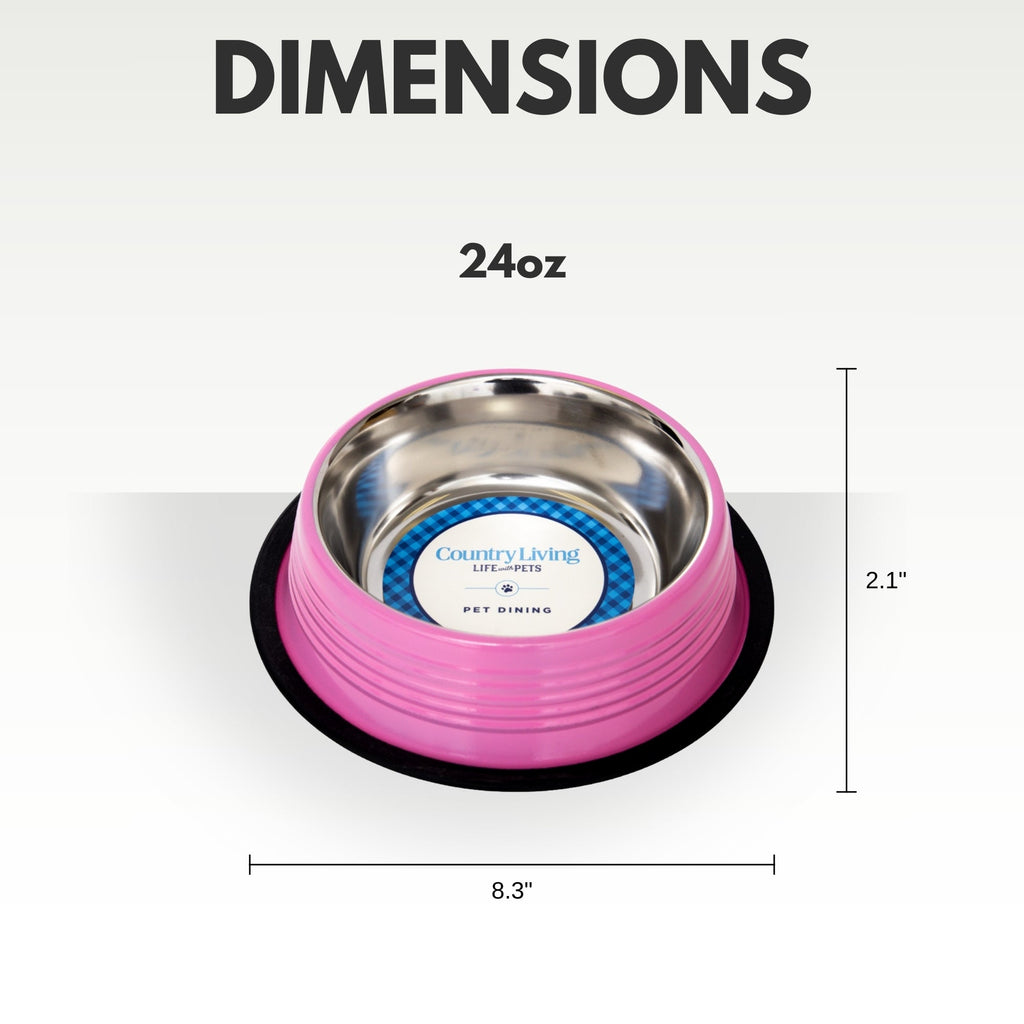 Country Living Set of 2 Ribbed Non-Slip Pet Bowls – Carnation Pink by American Pet Supplies