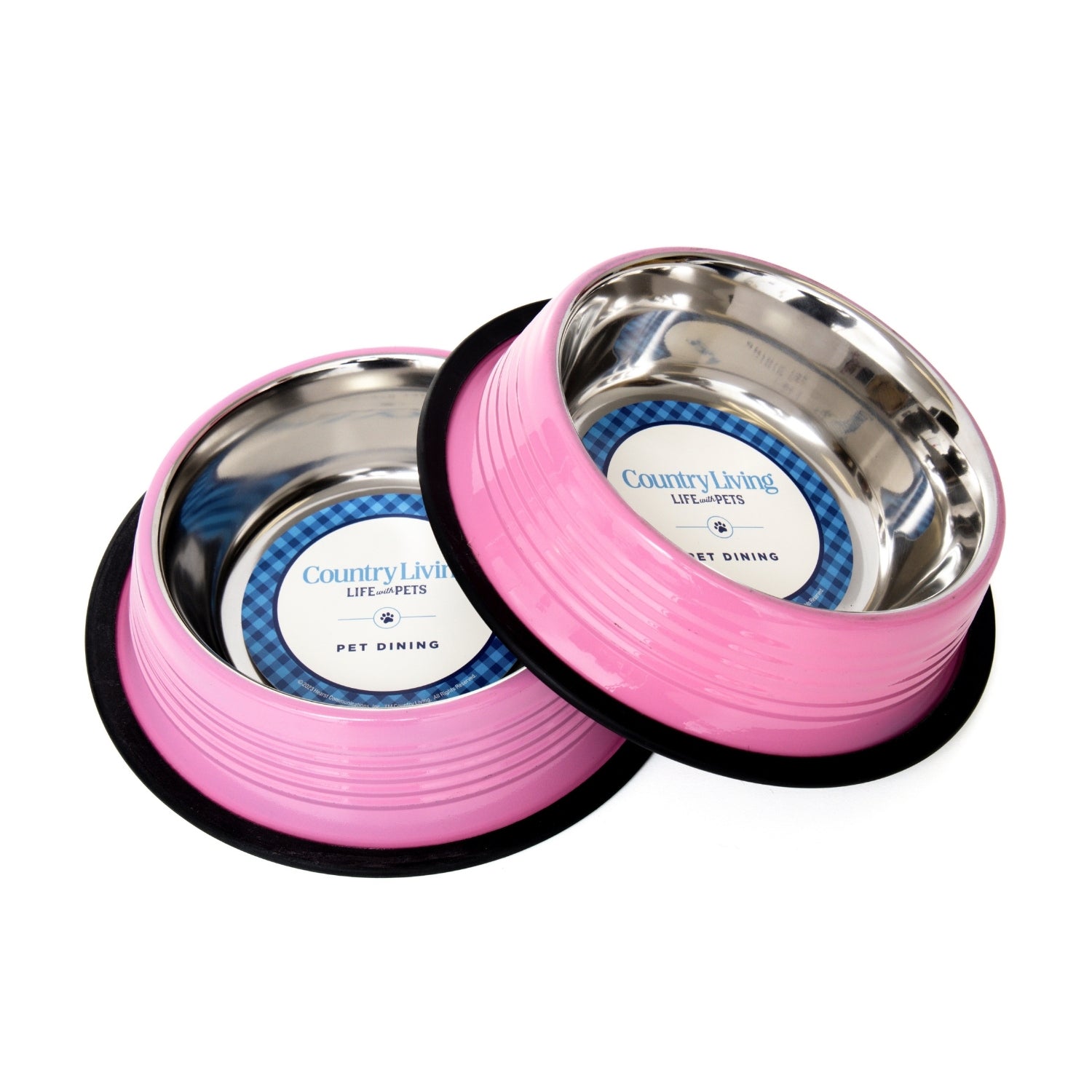 Country Living Set of 2 Ribbed Non-Slip Pet Bowls – Carnation Pink by American Pet Supplies