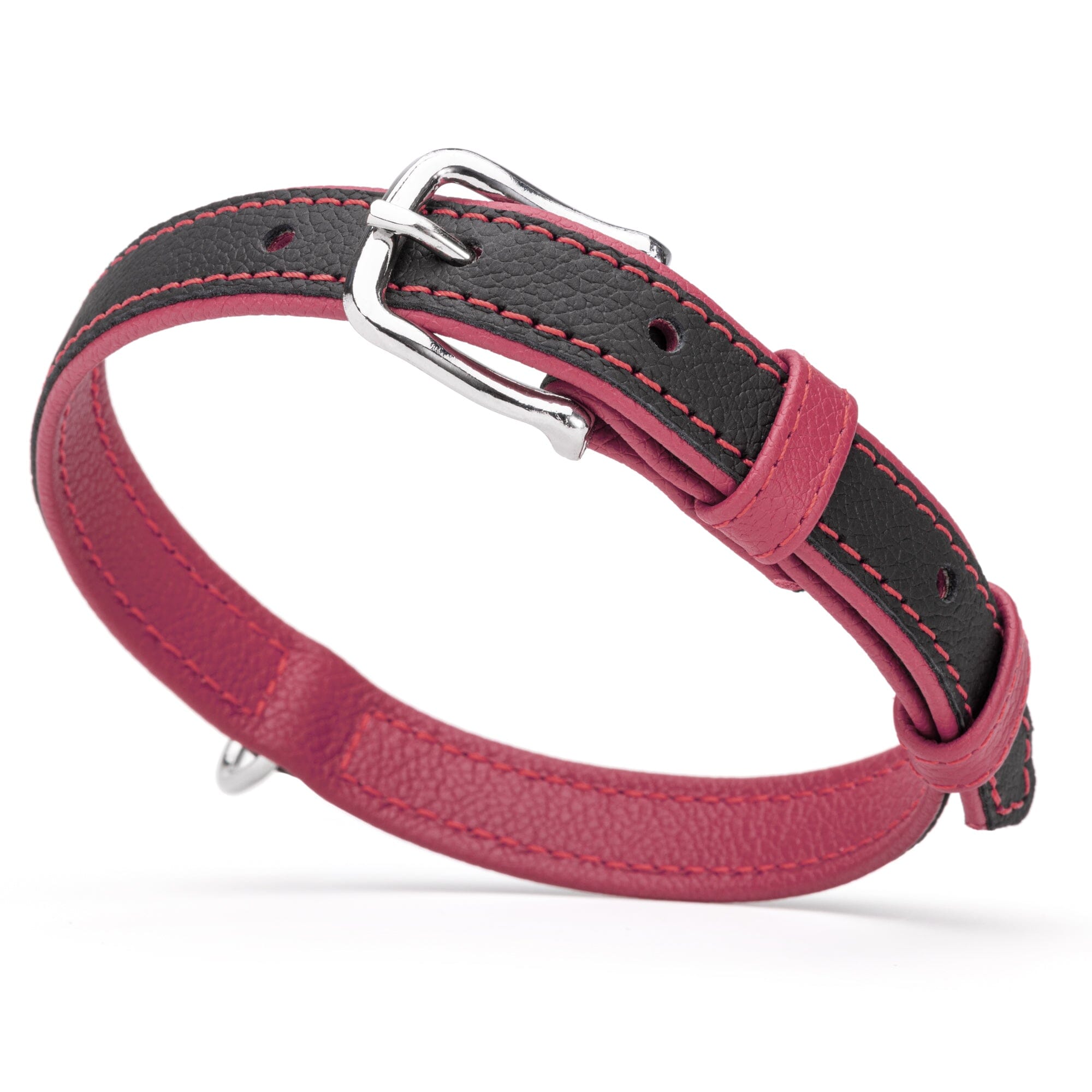Soft Leather Dual-Color Flat Dog Collar by Dogline