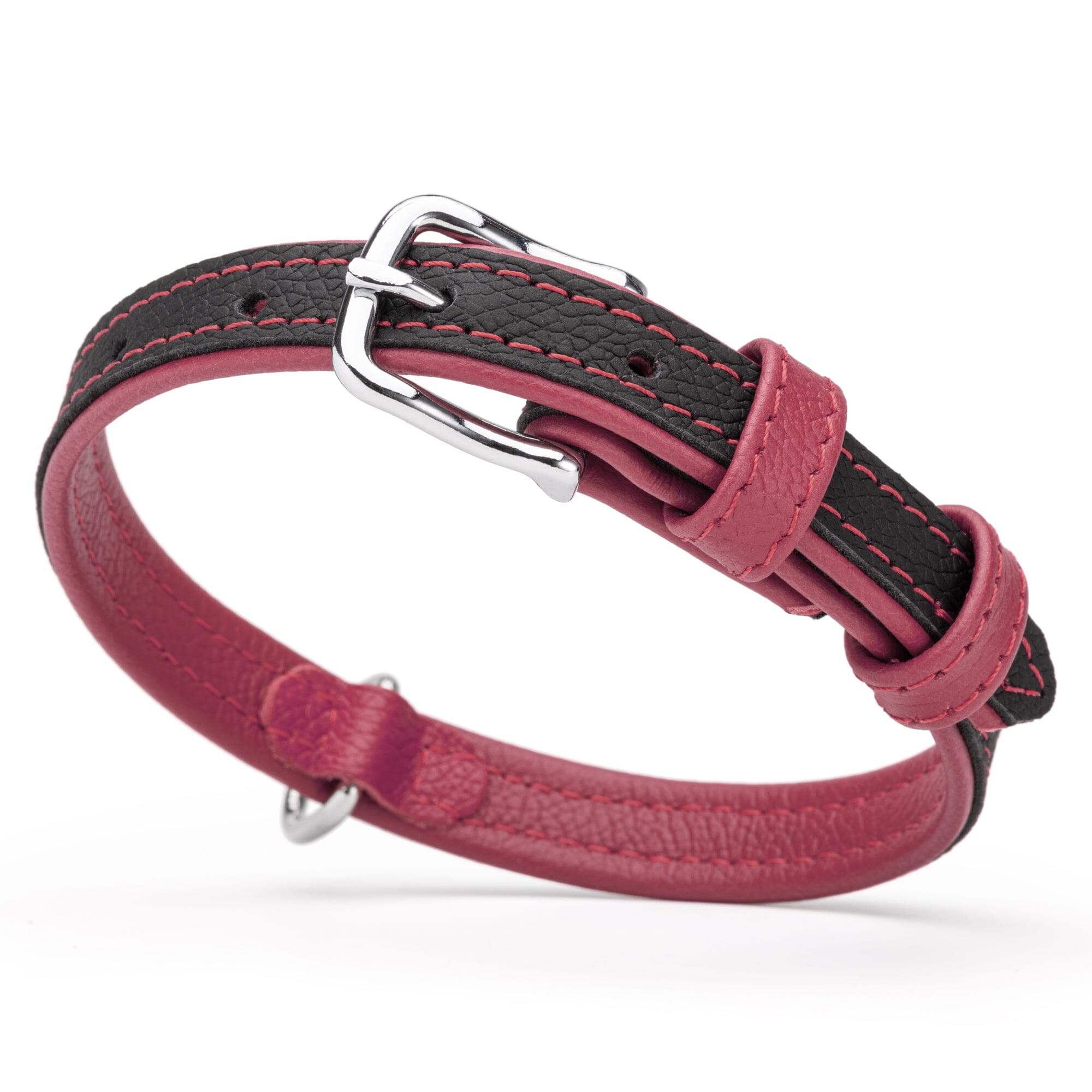 Soft Leather Dual-Color Flat Dog Collar by Dogline