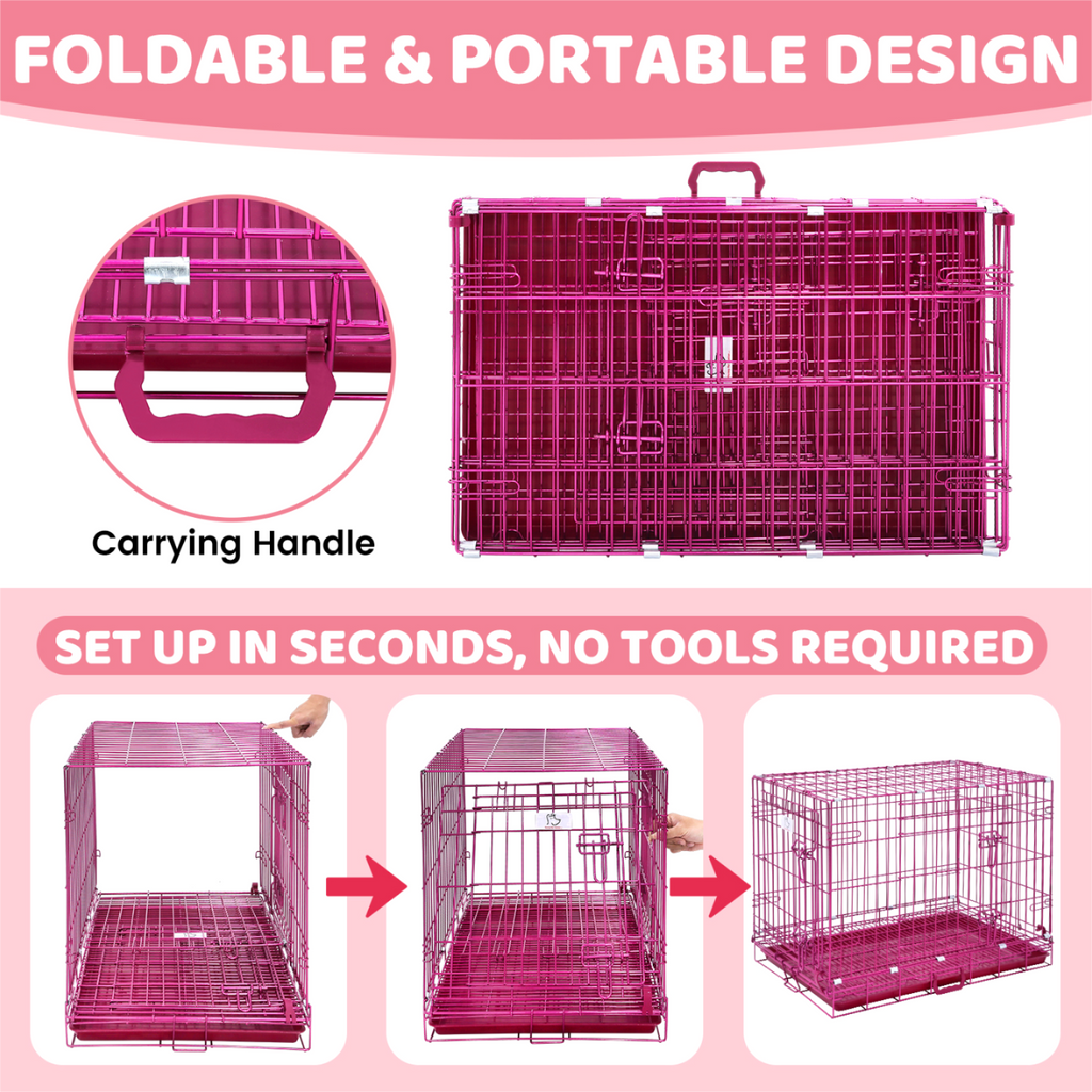 24-42" Collapsible Pink Dog Crate RED24-42 by Homey Pet Official