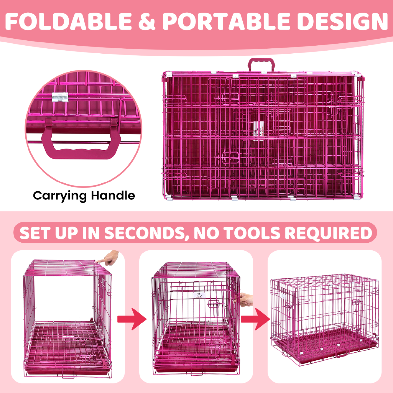 24-42" Collapsible Pink Dog Crate RED24-42 by Homey Pet Official