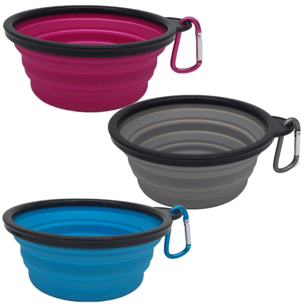 Mr. Peanut's 3 Pak XL (25oz) Collapsible Silicone Bowls with Color Matched Carabiner Clips by Mr. Peanut's Pet Carriers