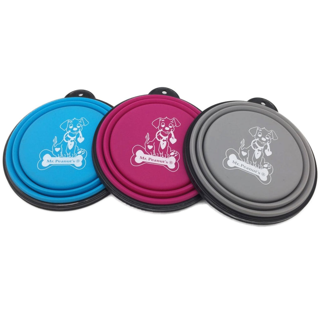 Mr. Peanut's 3 Pak XL (25oz) Collapsible Silicone Bowls with Color Matched Carabiner Clips by Mr. Peanut's Pet Carriers