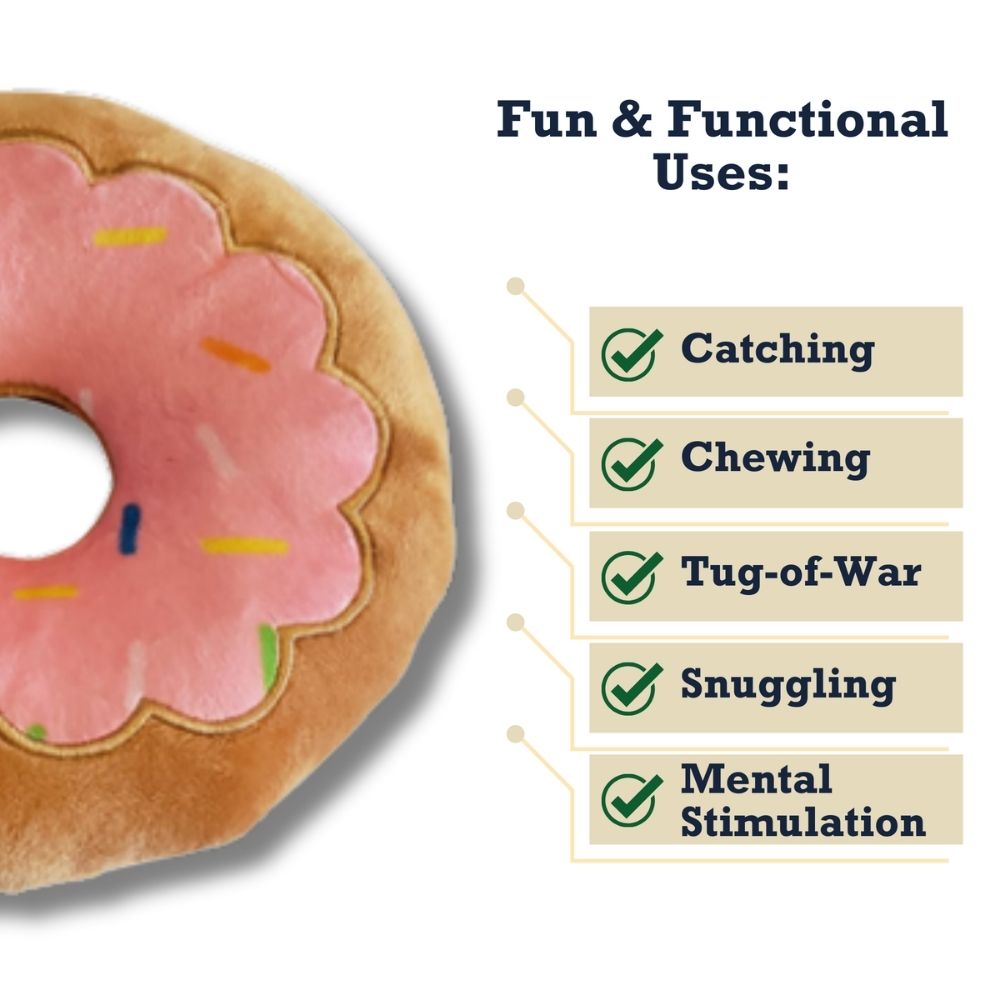 Donut Plush Dog Toy – Soft, Chewy and Cuddly, Safe & Non-Toxic, Ideal for Fetching, Tug-of-War, Gentle Chewing – Strawberry by American Pet Supplies