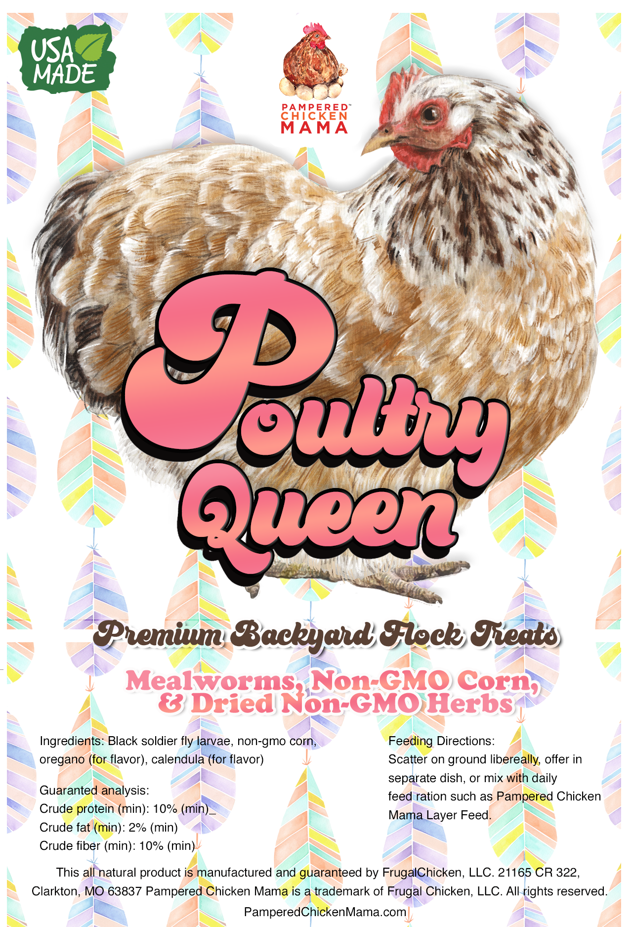 Poultry Queen Mealworm, Premium Corn, Flax Seeds, & Herb Treat For Pet Chickens by Dahlia Pets