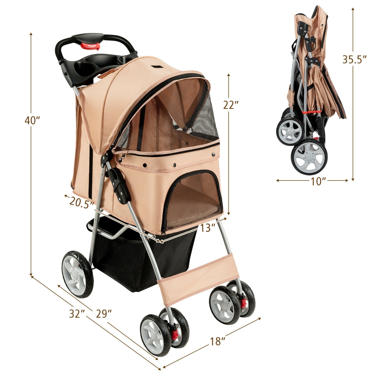 Foldable Pet Stroller 4-Wheel Travel Carrier by Furr Baby Gifts