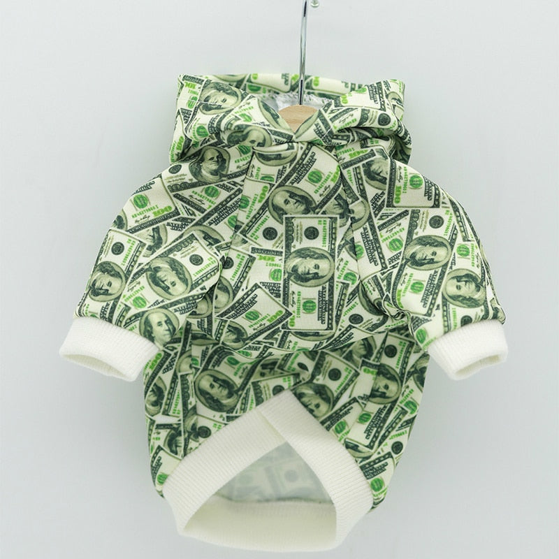 Money Print Dog Hoodie by Furr Baby Gifts
