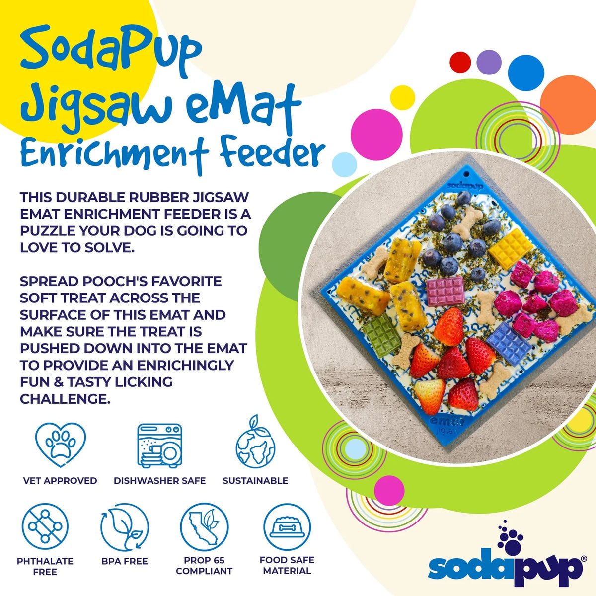 Jigsaw Puzzle eMat - Enrichment Lick Mat for Dogs and Cats | eMat Enrichment Toy for Anxiety Relief | USA Made by SodaPup/True Dogs, LLC