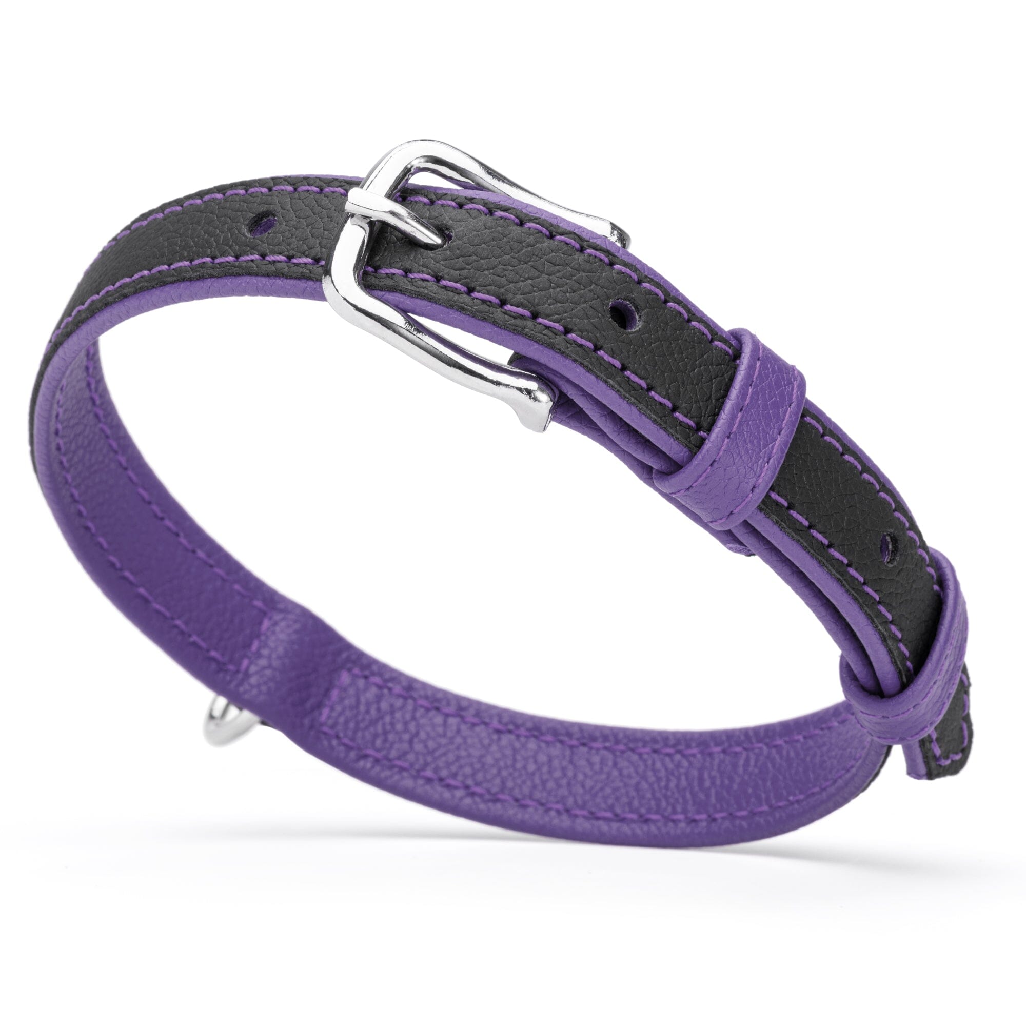 Soft Leather Dual-Color Flat Dog Collar by Dogline