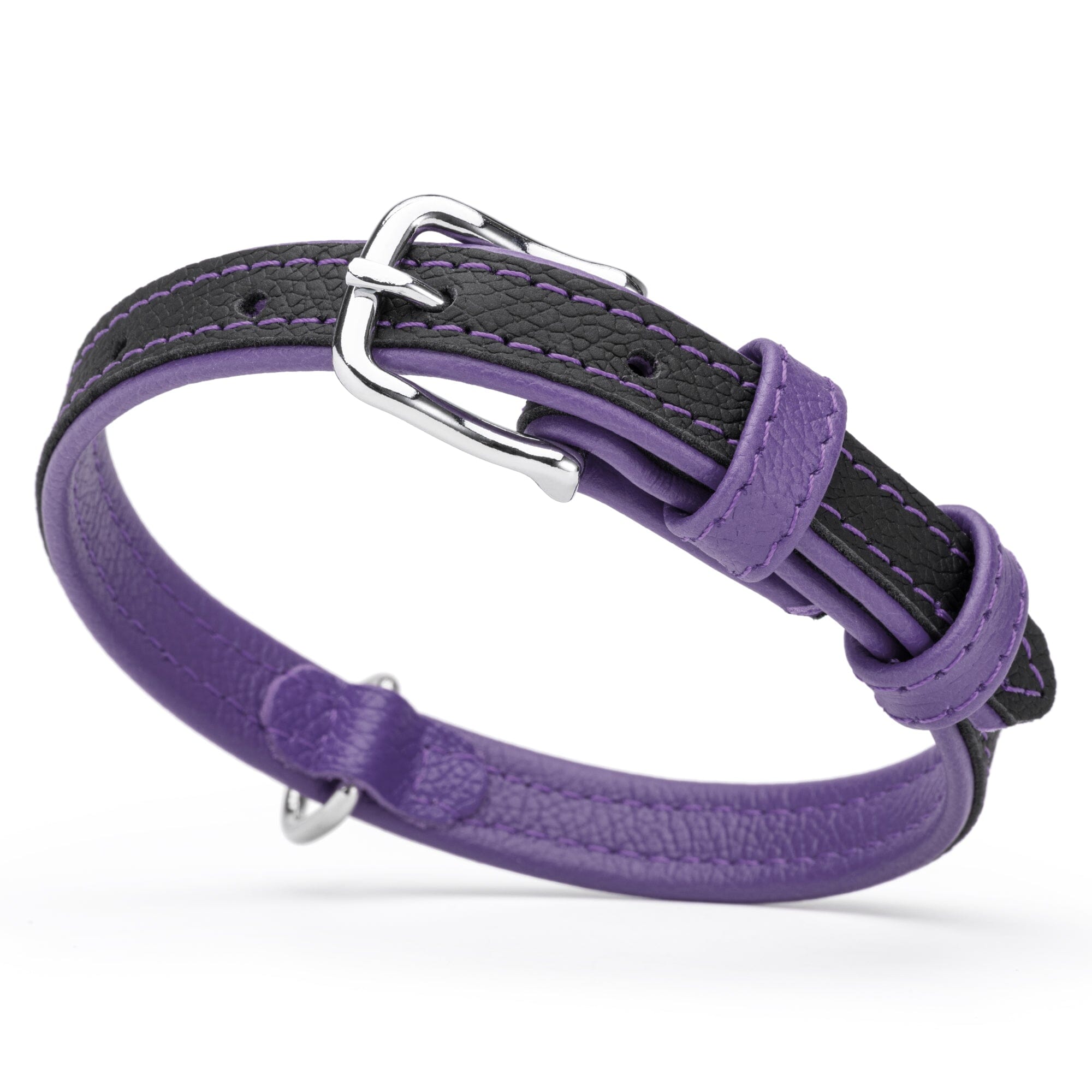 Soft Leather Dual-Color Flat Dog Collar by Dogline