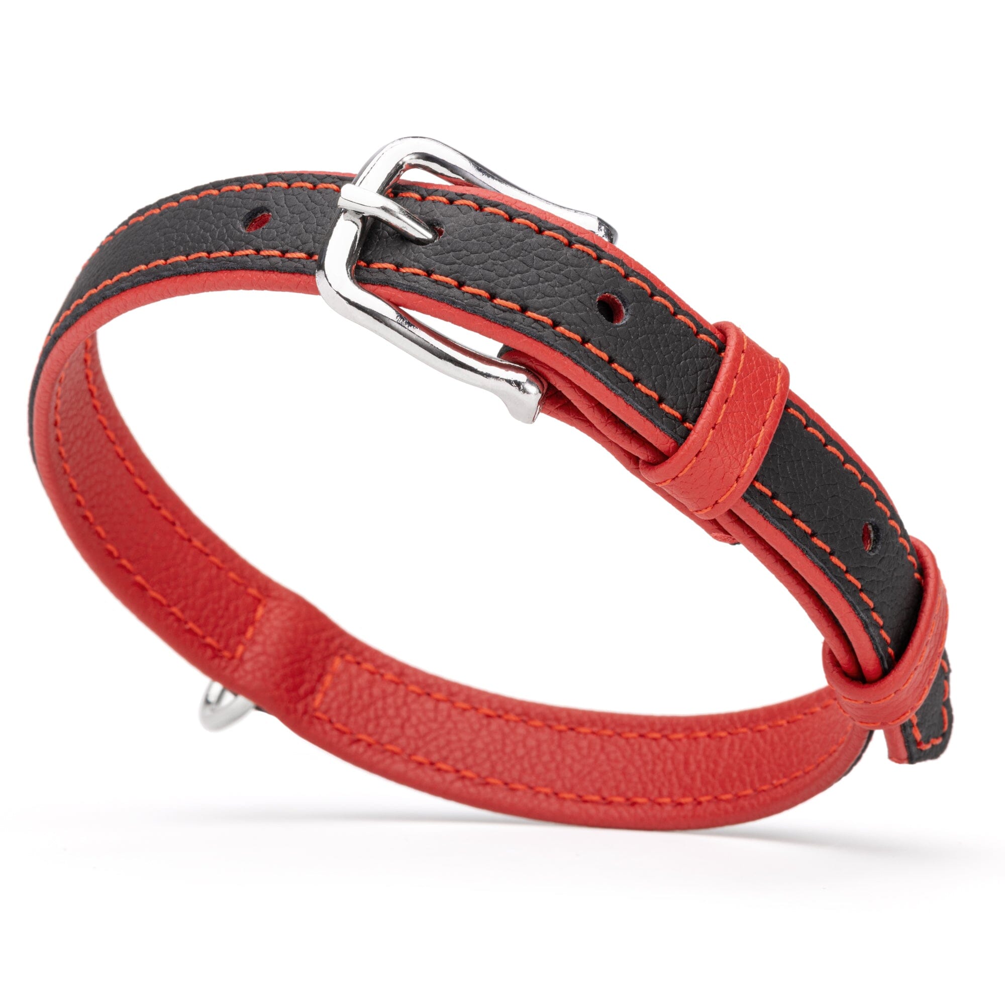 Soft Leather Dual-Color Flat Dog Collar by Dogline