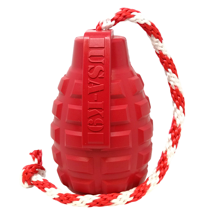 USA-K9 Grenade Rubber Dog Chew Toy | K9 Handler Reward Toy | Blue | USA Made by SodaPup/True Dogs, LLC