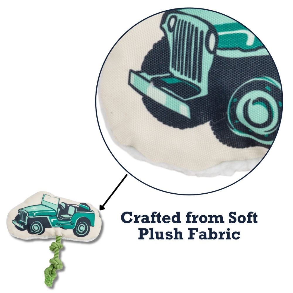 Country Living Retro Army Jeep with Squeaker & Crinkle Paper Plush Dog Toy by American Pet Supplies