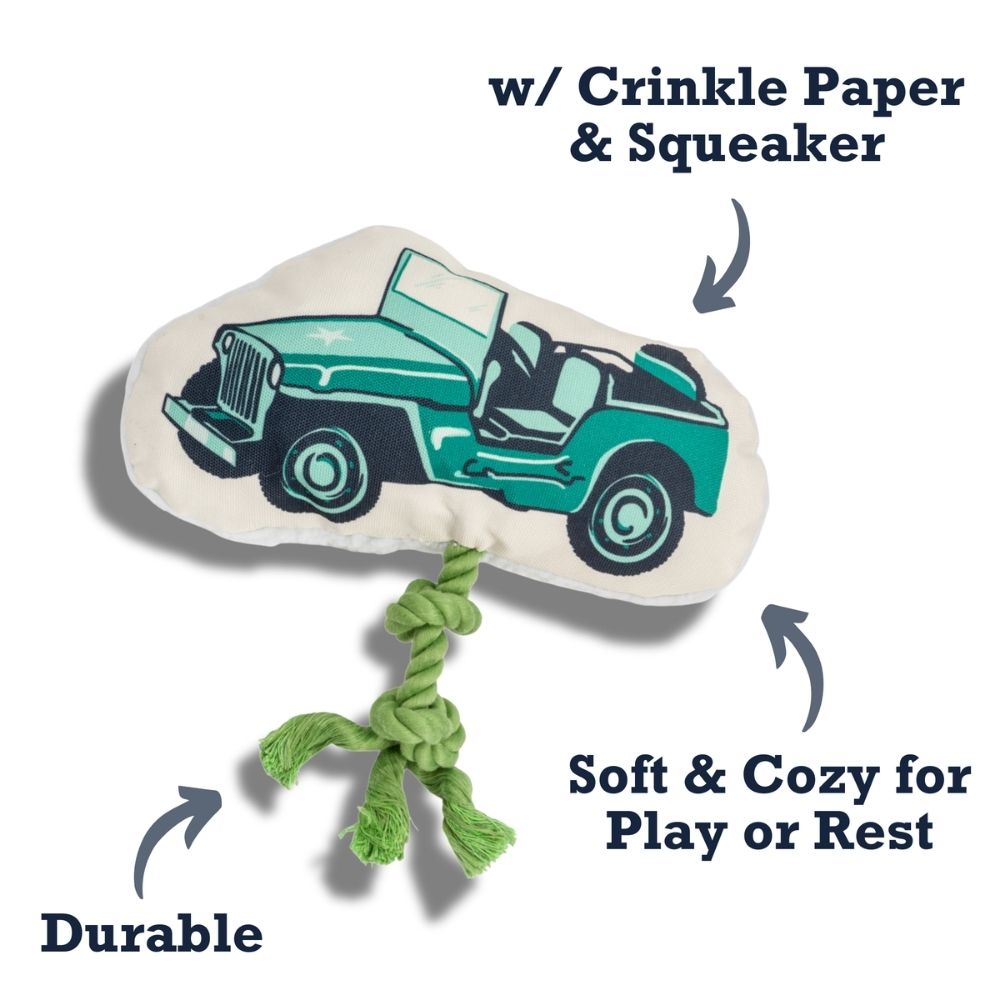 Country Living Retro Army Jeep with Squeaker & Crinkle Paper Plush Dog Toy by American Pet Supplies