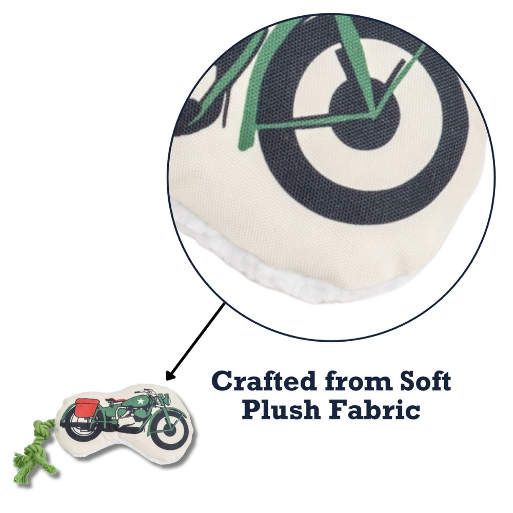 Country Living Retro Army Motorcycle with Squeaker & Crinkle Paper Plush Dog Toy by American Pet Supplies