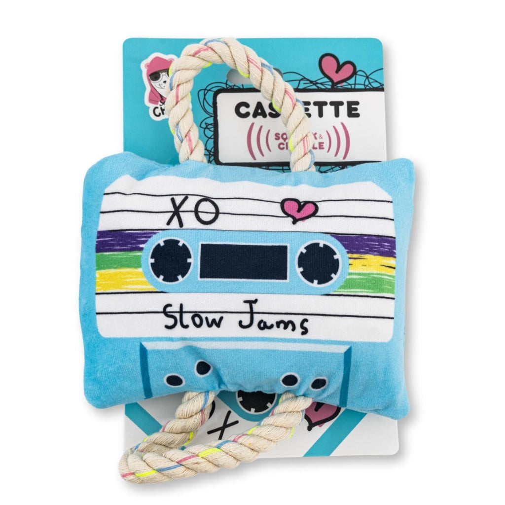 Retro Cassette Tape Plush Dog Toy – with Squeaker & Crinkle Paper for Fun Play by American Pet Supplies