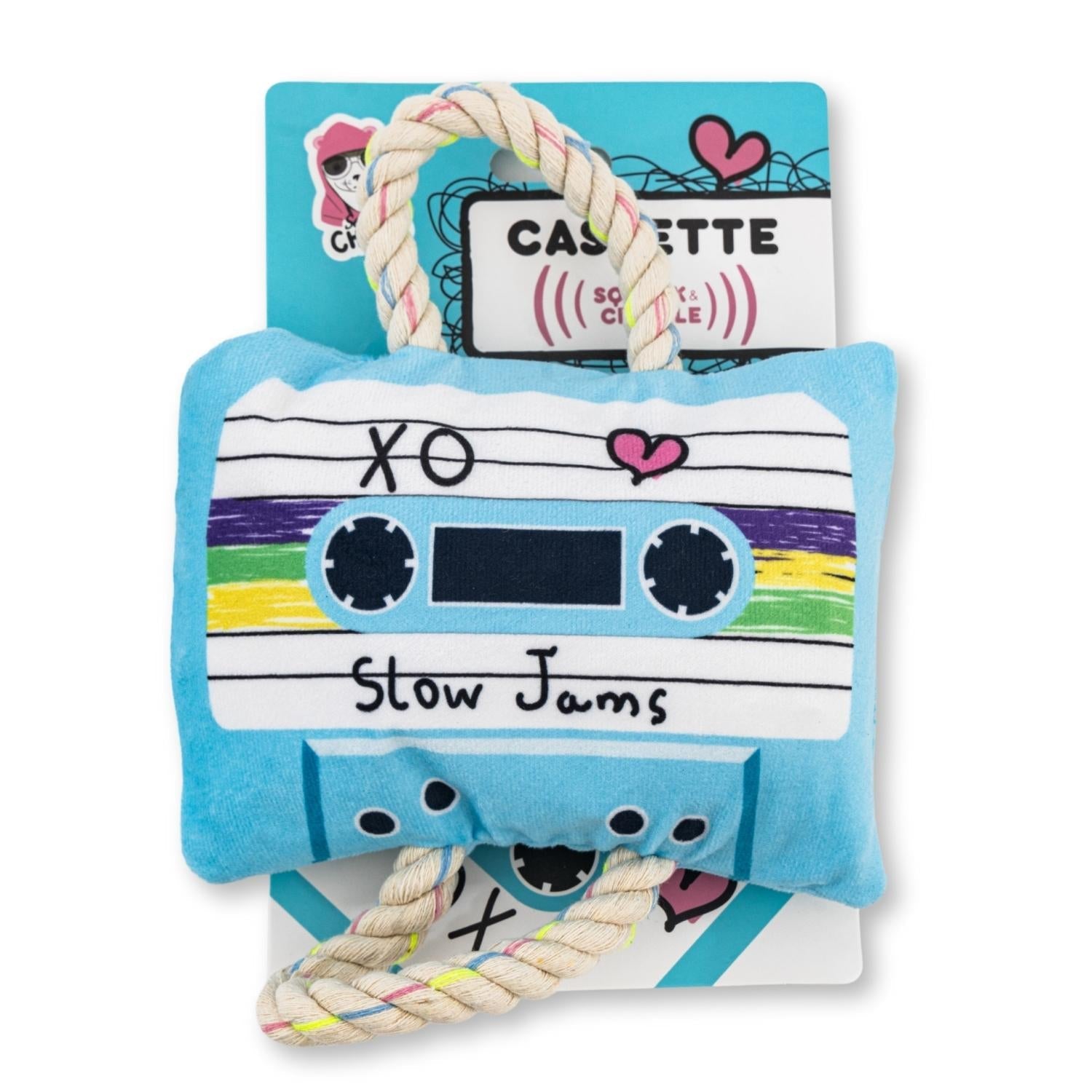 Retro Cassette Tape Plush Dog Toy – with Squeaker & Crinkle Paper for Fun Play by American Pet Supplies