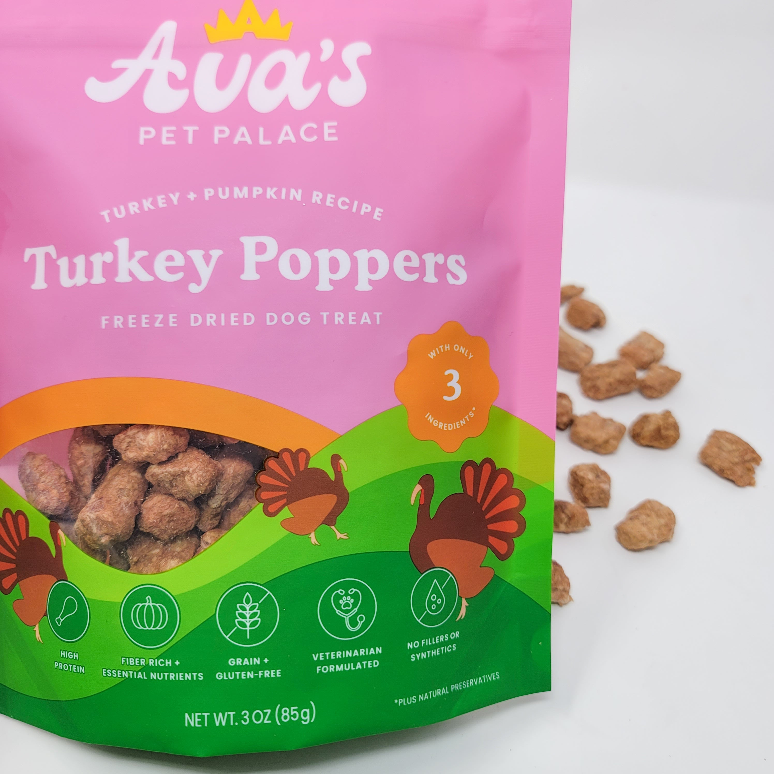 Freeze Dried Dog Treats - Turkey Poppers by Ava's Pet Palace