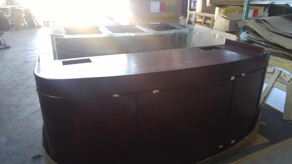 Display Model 380 Gallon Seamless Glass Bowfront Reef-Ready Aquarium Set in Rose Cherry by AQUA VIM