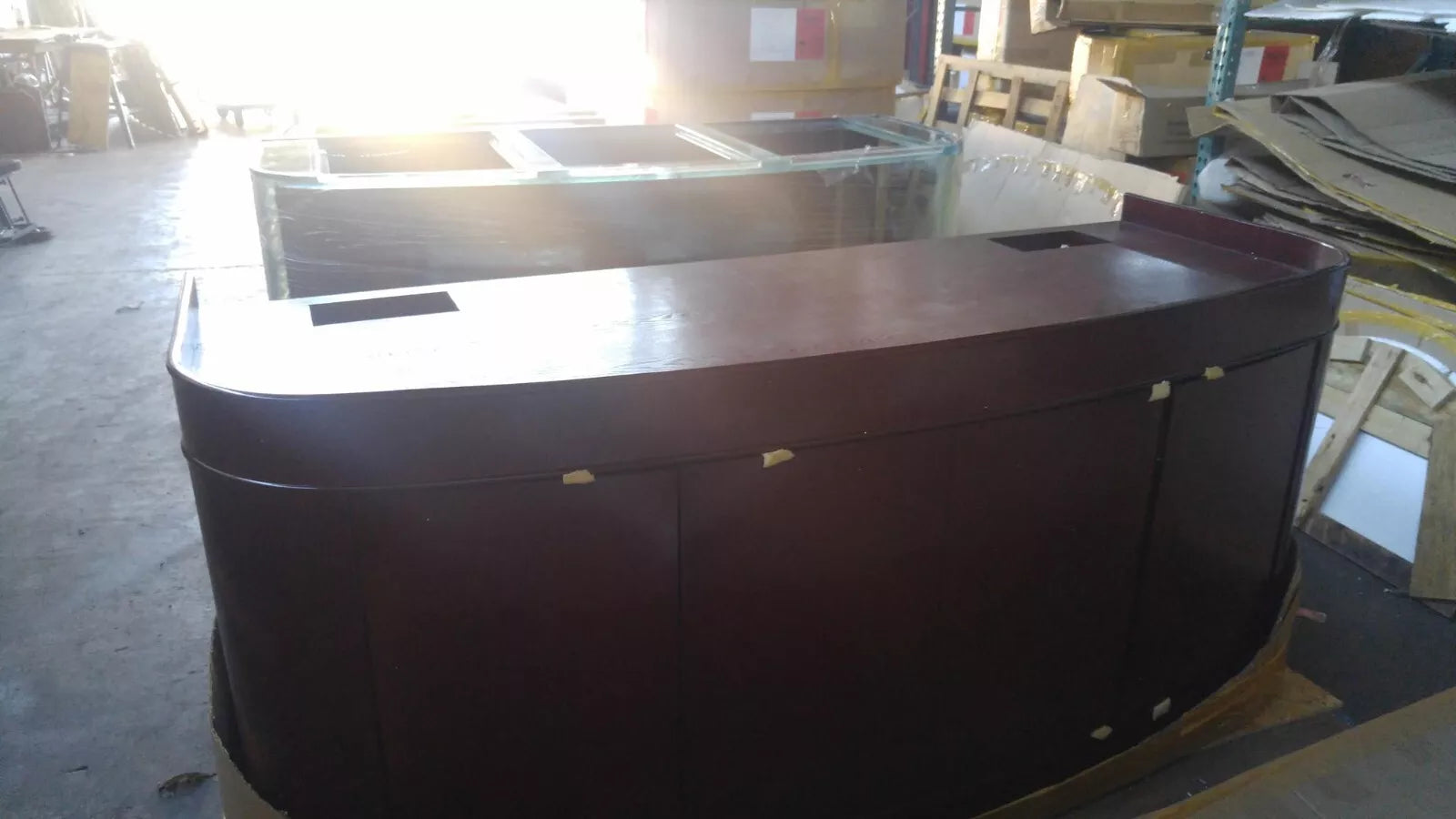 Display Model 380 Gallon Seamless Glass Bowfront Reef-Ready Aquarium Set in Rose Cherry by AQUA VIM