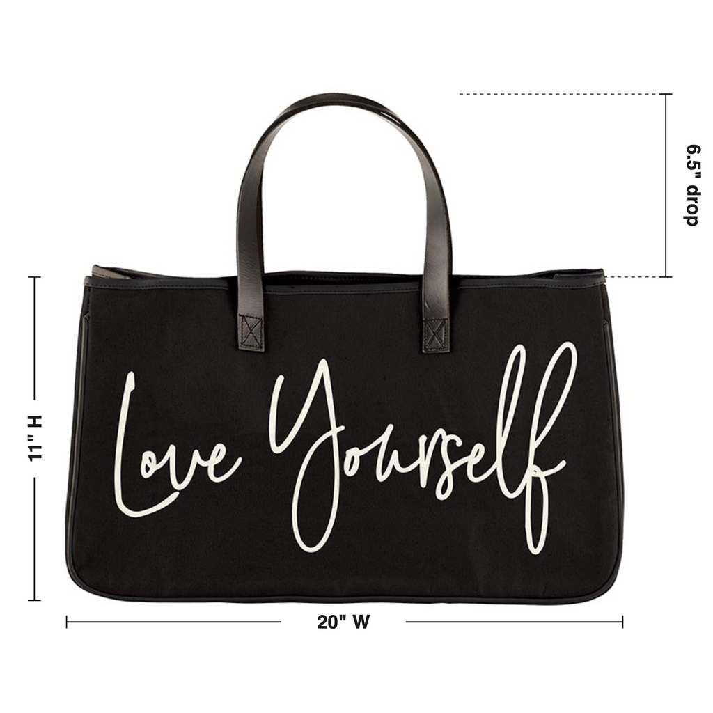 Love Yourself Large Rectangular Tote Bag | Genuine Leather Handles by The Bullish Store