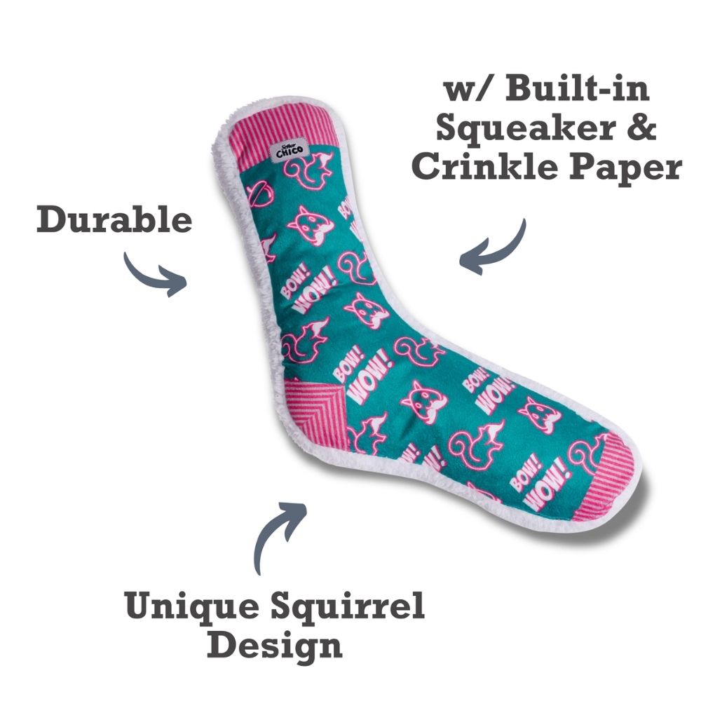 Squeaky Sock Plush Dog Toy – Whimsy Wonders Squirrel Design by American Pet Supplies