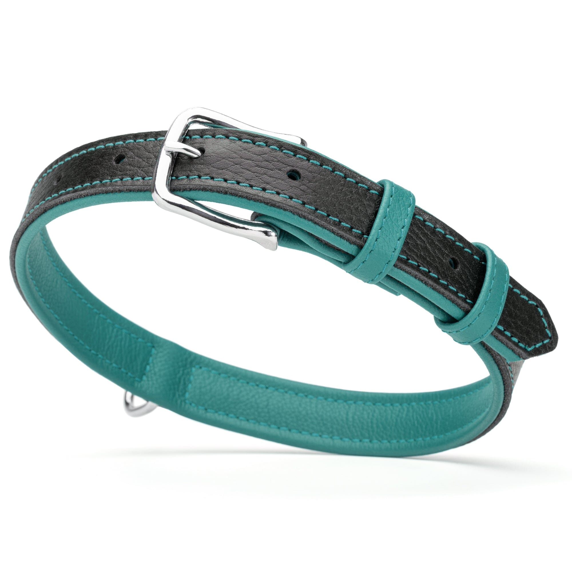 Soft Leather Dual-Color Flat Dog Collar by Dogline