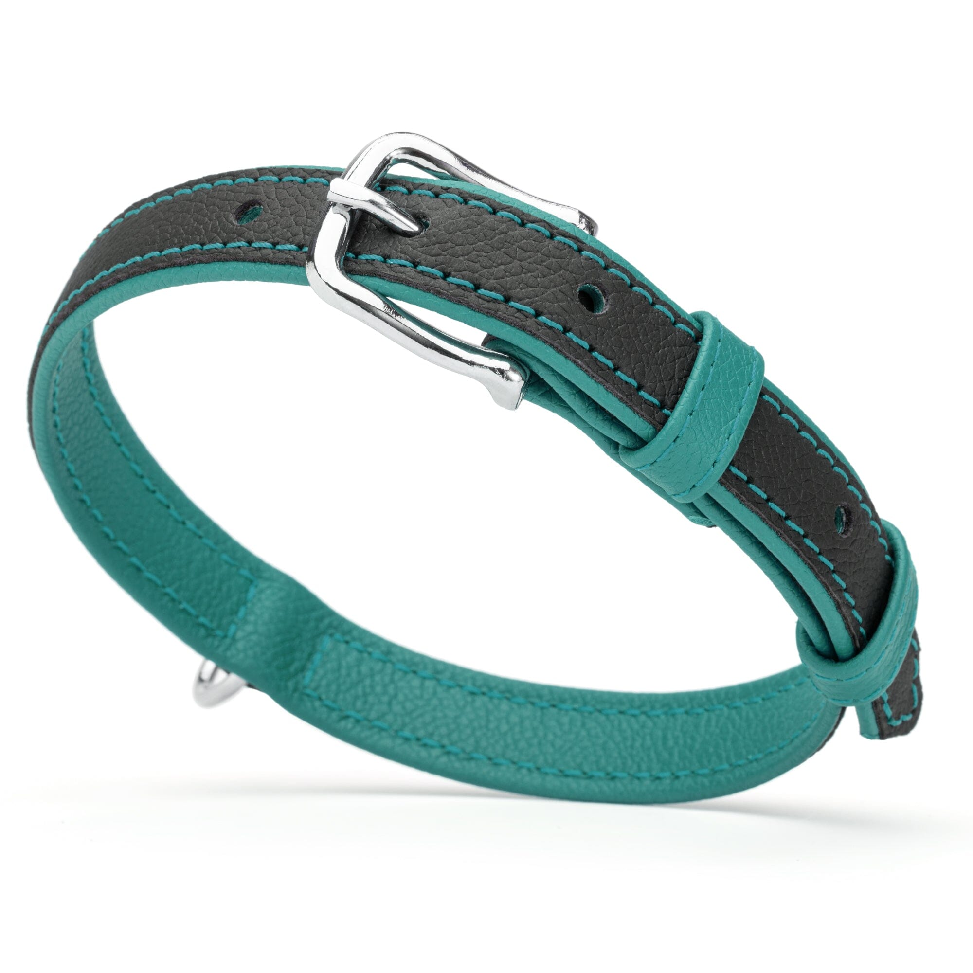 Soft Leather Dual-Color Flat Dog Collar by Dogline