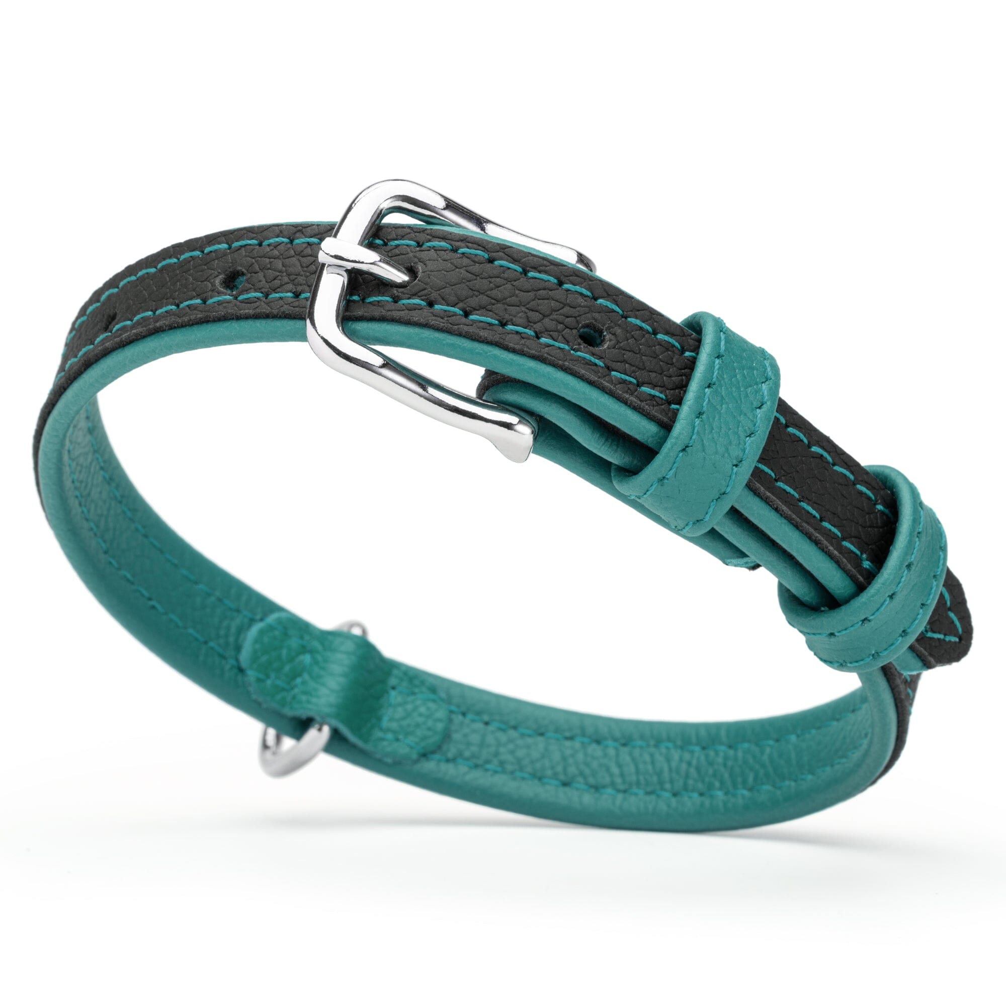 Soft Leather Dual-Color Flat Dog Collar by Dogline