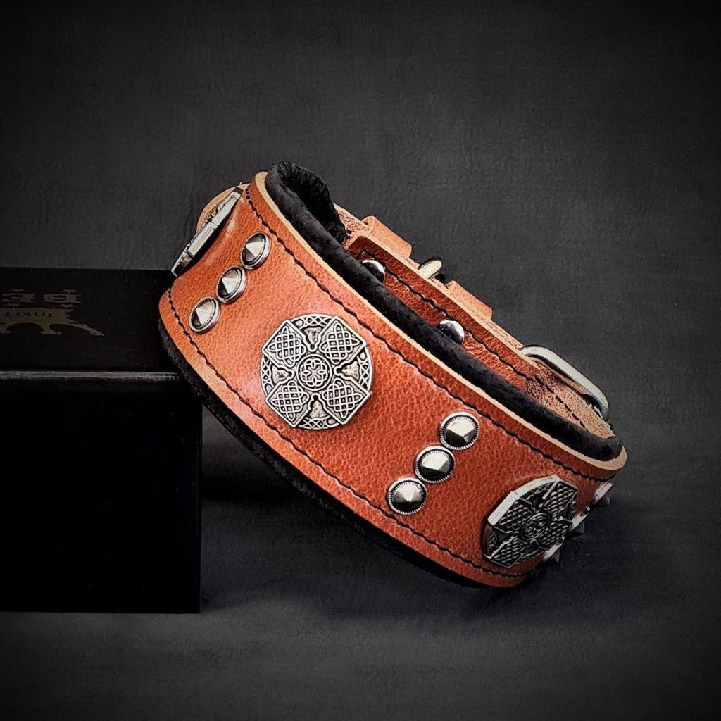 The "Maximus" collar 2 inch wide black & silver by Bestia Dog Gear