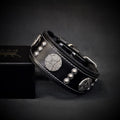 The "Maximus" collar 2 inch wide black & silver by Bestia Dog Gear