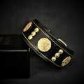 The "Maximus" collar 2 inch wide gold decoration by Bestia Dog Gear