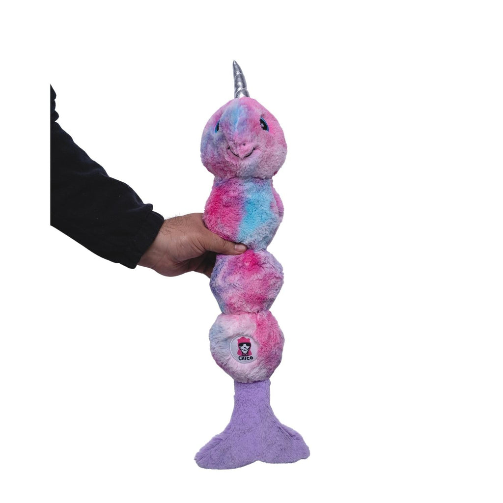 Tie Dye Skinny Narwhal Magical Creature Plush Dog Toy – with Squeaker & Crinkle Paper for Fun Play by American Pet Supplies