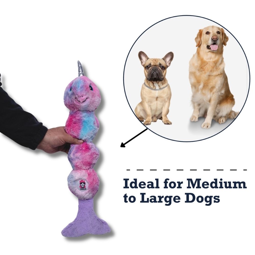 Tie Dye Skinny Narwhal Magical Creature Plush Dog Toy – with Squeaker & Crinkle Paper for Fun Play by American Pet Supplies