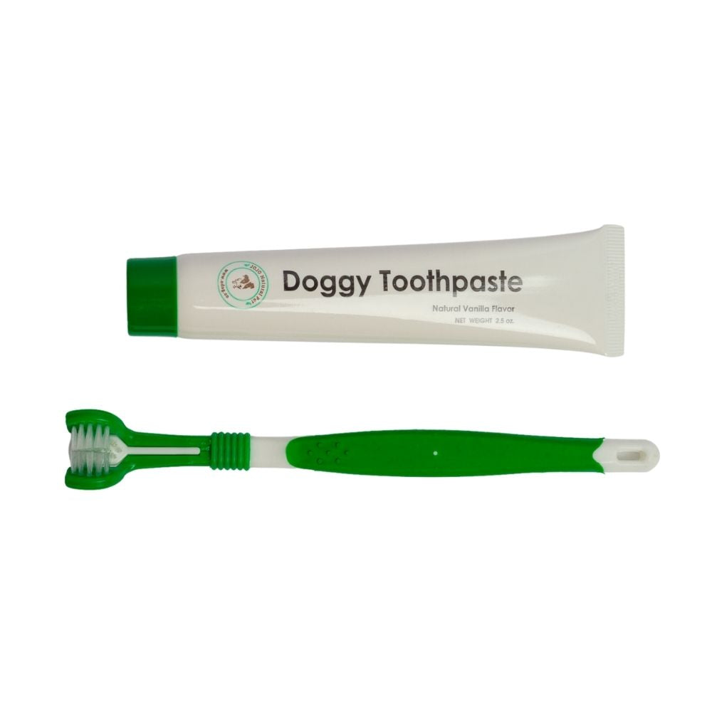 Triple Headed Dog Toothbrush with All-Natural Toothpaste Kit – 2-Piece Kit by American Pet Supplies