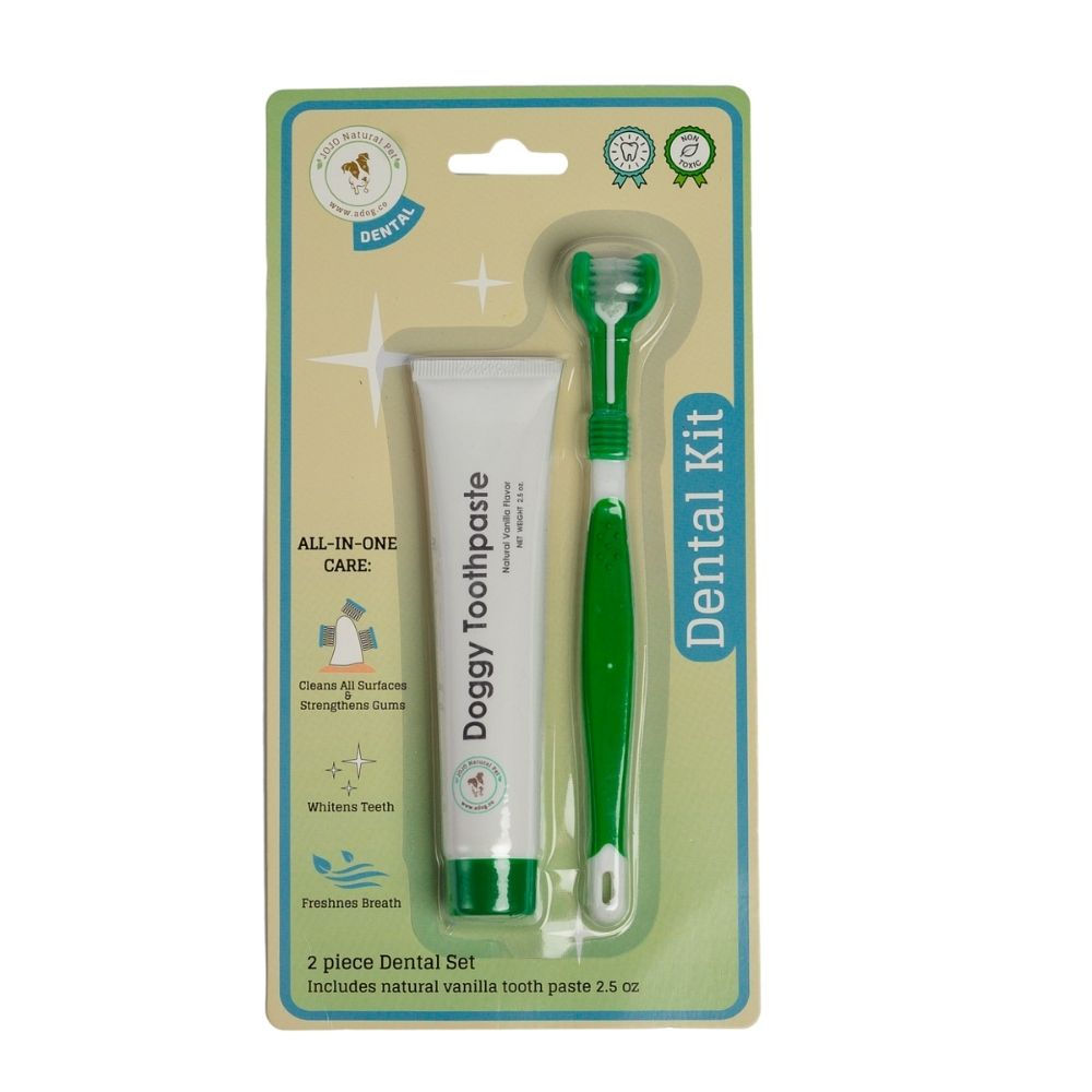 Triple Headed Dog Toothbrush with All-Natural Toothpaste Kit – 2-Piece Kit by American Pet Supplies