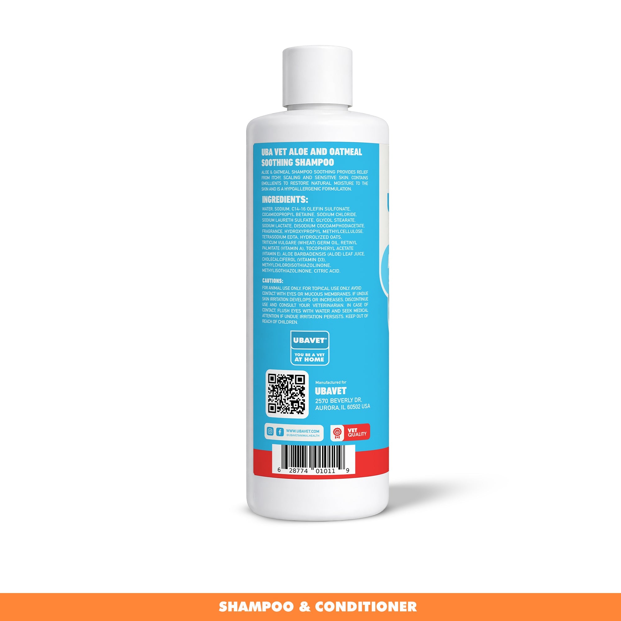 UBAVET Aloe & Oatmeal Shampoo for Dogs & Cats – Gentle, Moisturizing Cleanser for Sensitive Skin (16.9 fl oz / 500ml) by American Pet Supplies