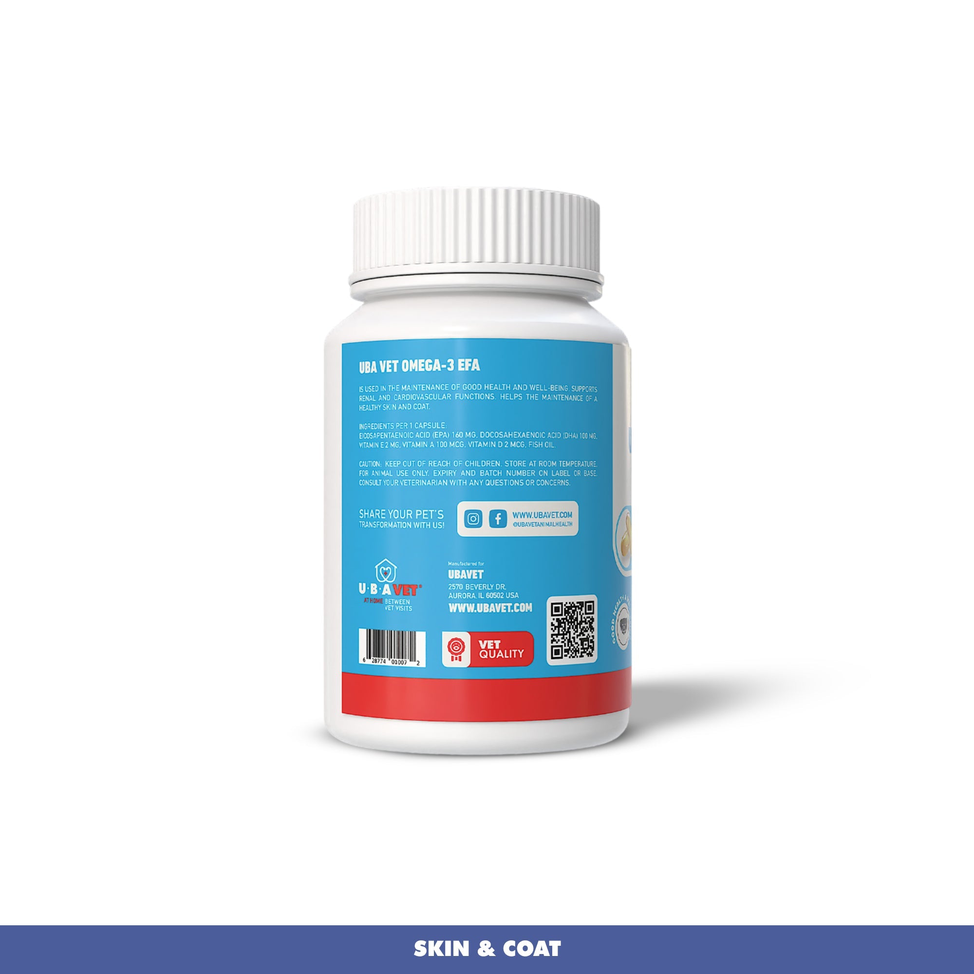 UBAVET Omega-3 Capsules 1000 mg – Skin, Coat & General Health Support for Dogs & Cats (120 ct) by American Pet Supplies