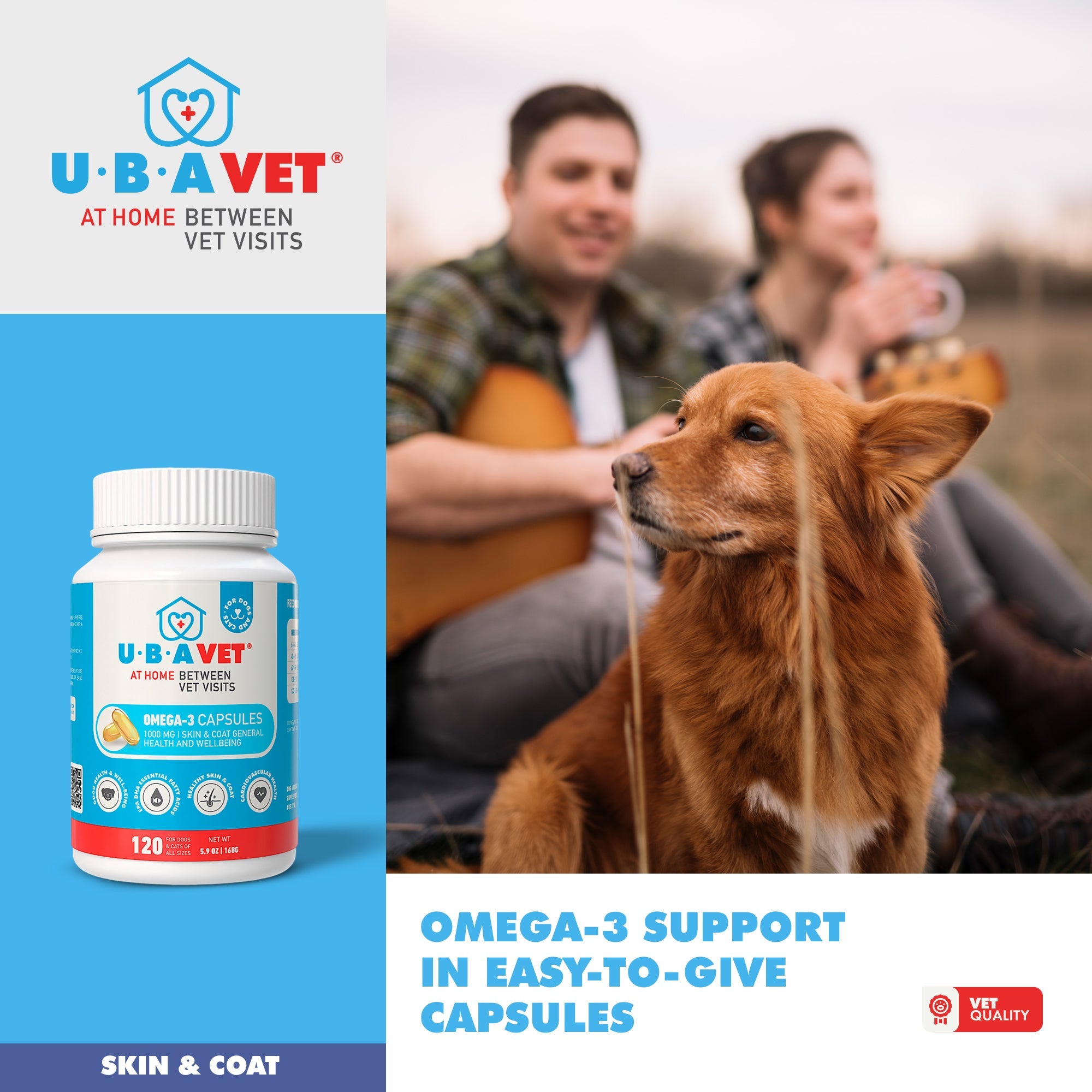 UBAVET Omega-3 Capsules 1000 mg – Skin, Coat & General Health Support for Dogs & Cats (120 ct) by American Pet Supplies