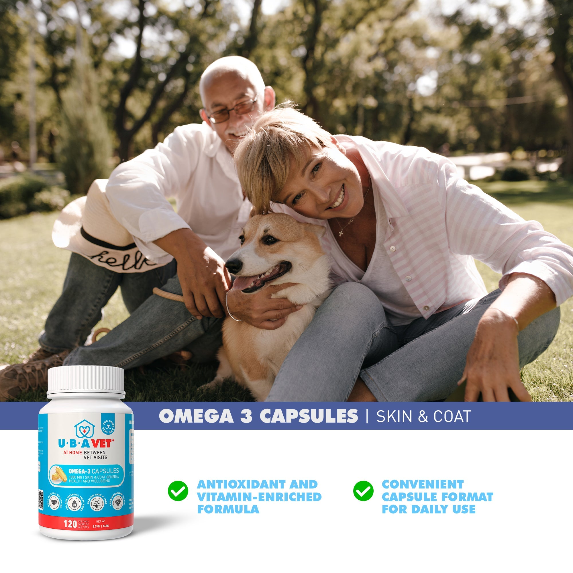 UBAVET Omega-3 Capsules 1000 mg – Skin, Coat & General Health Support for Dogs & Cats (120 ct) by American Pet Supplies