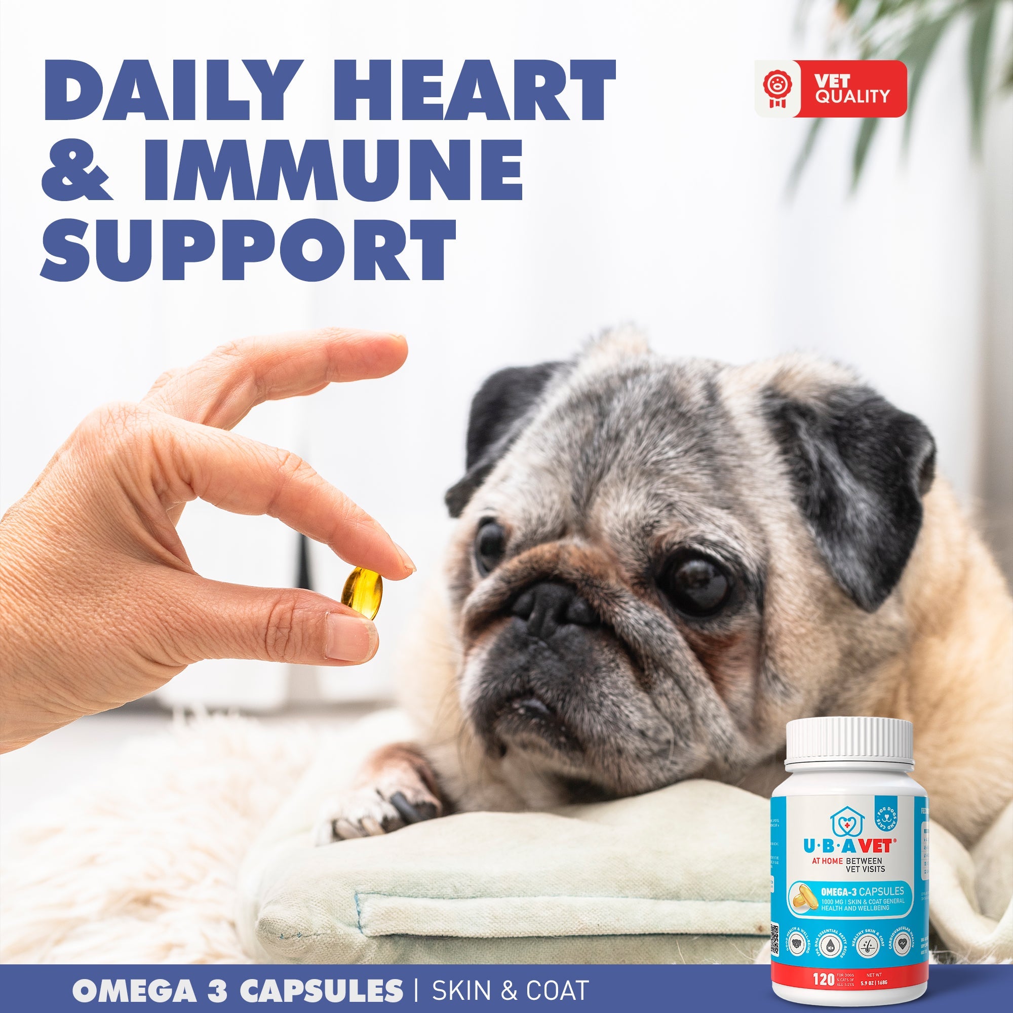 UBAVET Omega-3 Capsules 1000 mg – Skin, Coat & General Health Support for Dogs & Cats (120 ct) by American Pet Supplies