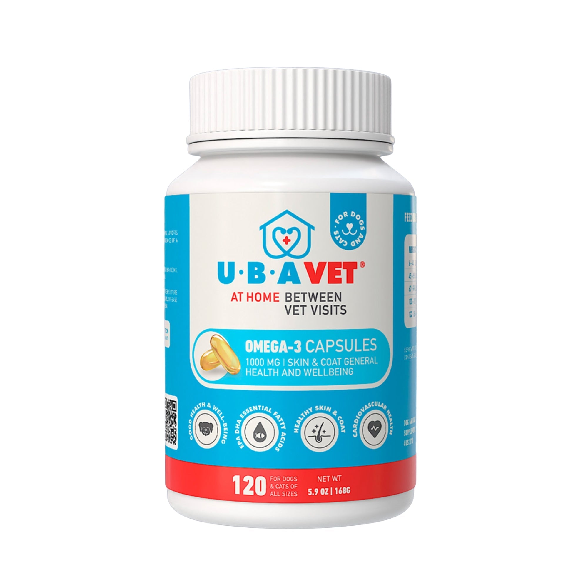 UBAVET Omega-3 Capsules 1000 mg – Skin, Coat & General Health Support for Dogs & Cats (120 ct) by American Pet Supplies