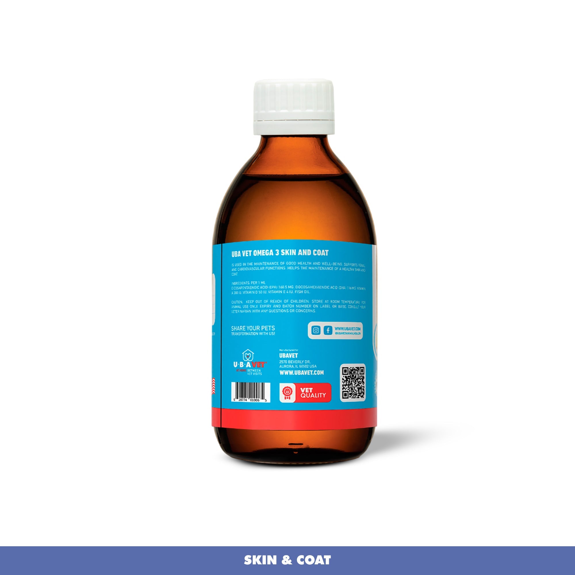 UBAVET Omega-3 Skin & Coat Health and Wellbeing Liquid for Dogs & Cats – 8 fl oz / 237 ml by American Pet Supplies