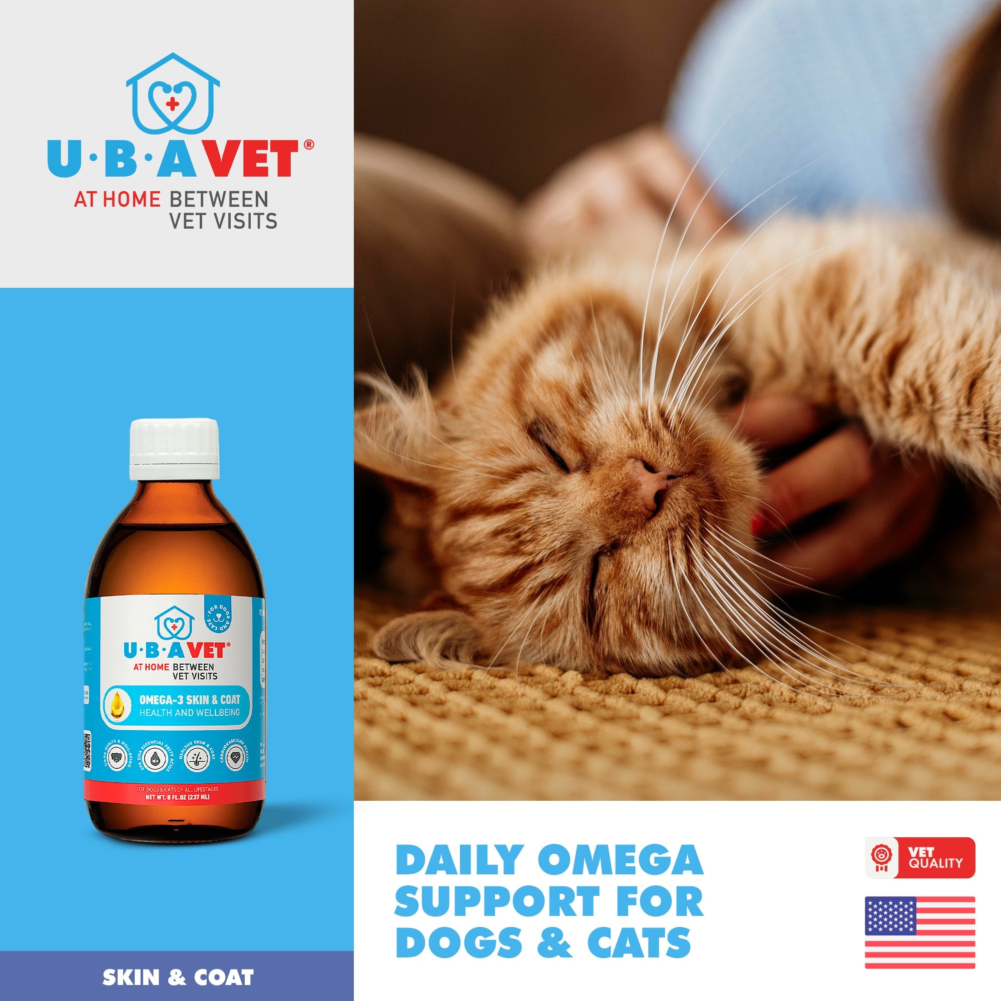 UBAVET Omega-3 Skin & Coat Health and Wellbeing Liquid for Dogs & Cats – 8 fl oz / 237 ml by American Pet Supplies